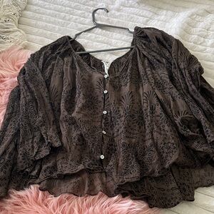 Free People Brown Button-Front Boho Blouse